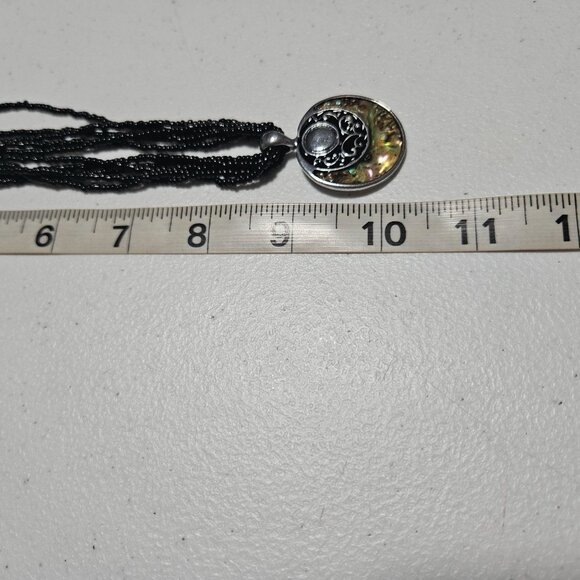 Boho Abalone Pendant Black Seed Beaded Multi Strand Statement Necklace Jewelry - Picture 8 of 8